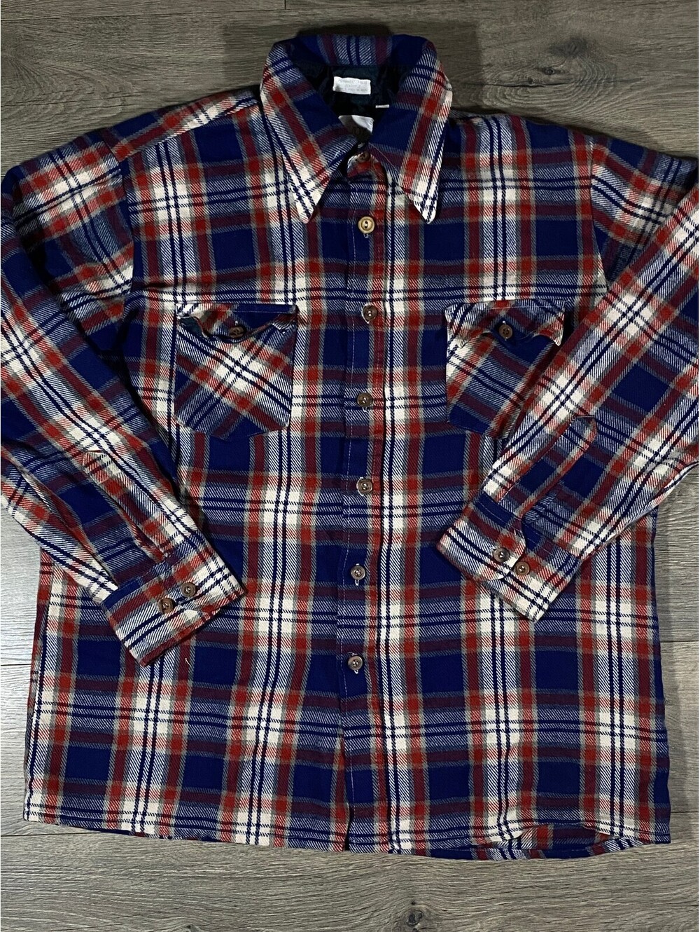 Vintage Envoy Flannel Shirt Mens L Blue Red Plaid 70s 80s Acrylic Korea